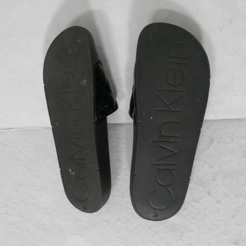 Calvin Klein Womens Slides 8M Black Quilted Pool Designer Athleisure‎